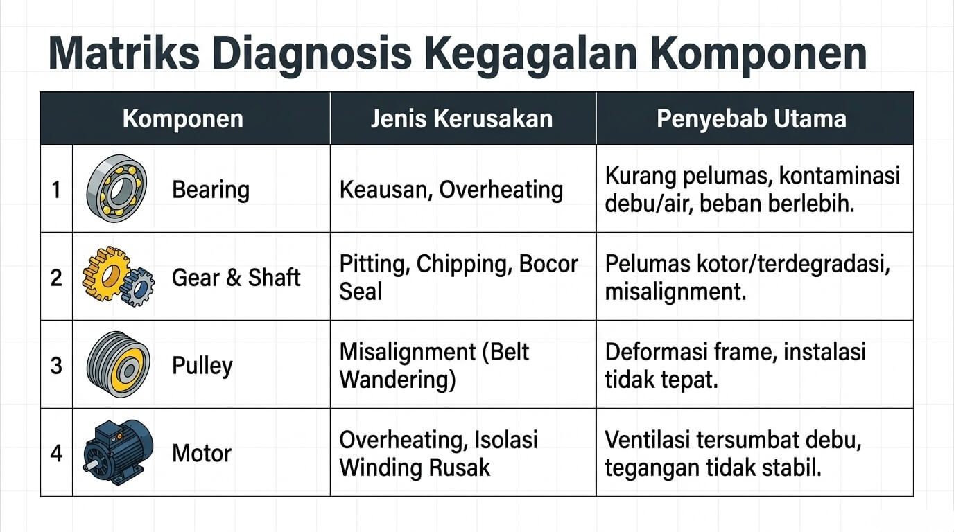 rotasi conveyor - matriks kerusakan